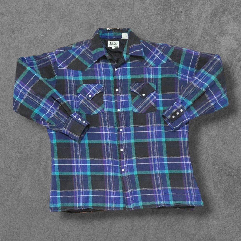 Vintage Ely Cattleman Plaid Pearl Snap Insulated Shirt Jacket XL Distressed
